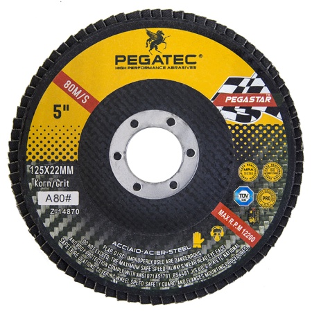 Круг лепестковый PEGATEC 125х22 для стали, зернистость 80 Т27 арт. PSRFD125CA-80