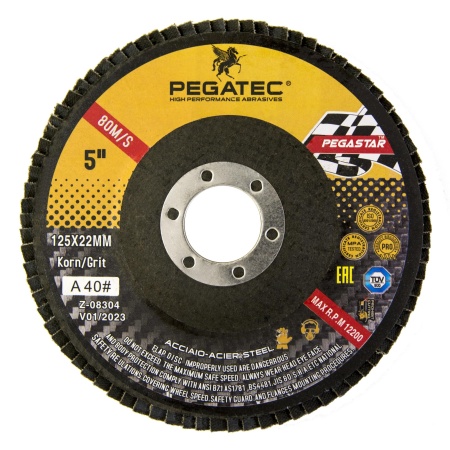 Круг лепестковый PEGATEC 125х22 для стали, зернистость 40 Т27 арт. PSRFD125CA-40